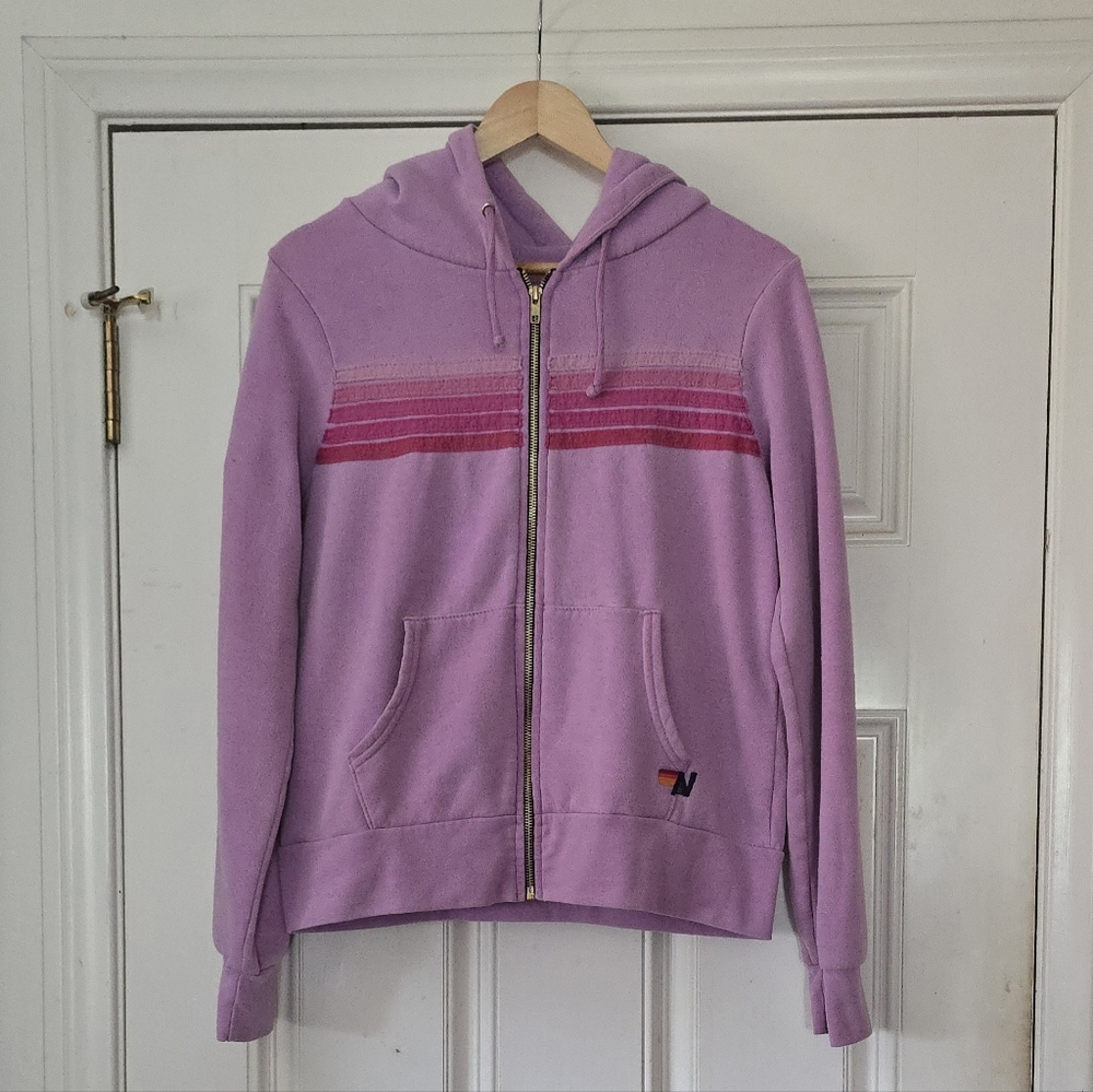 Aviator Nation Purple Hoodie with Pink Stripes